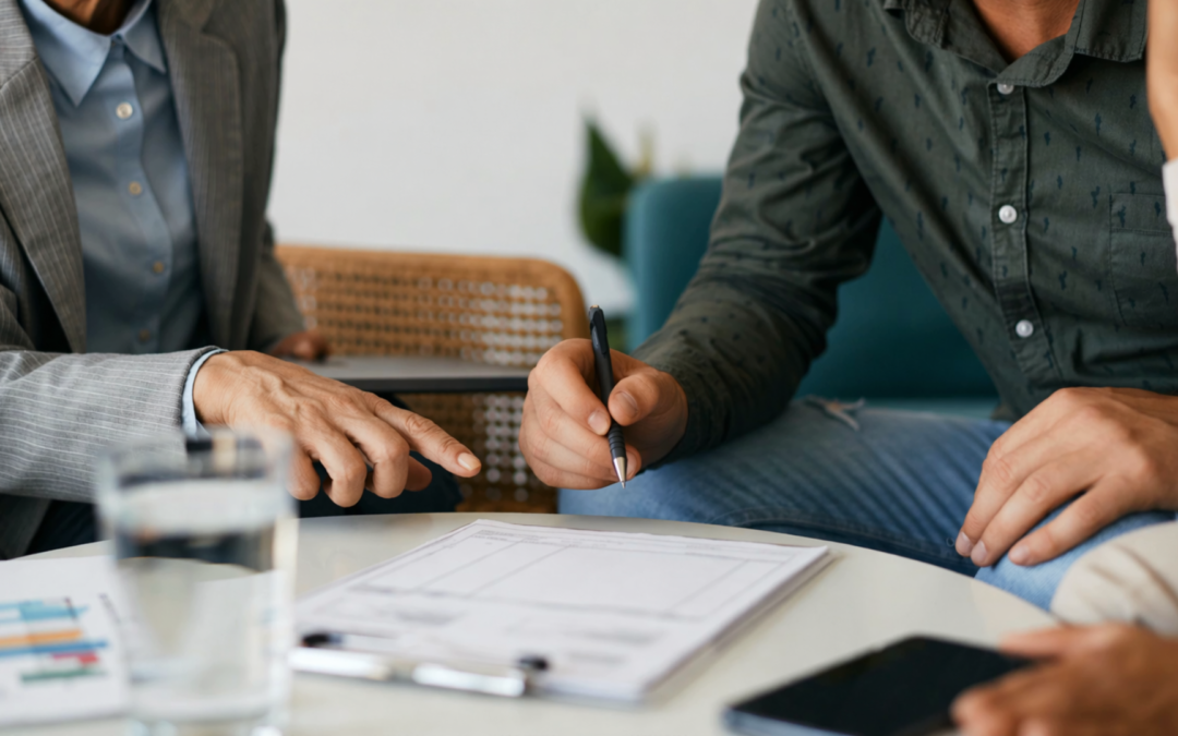 Business owner meeting with M&A advisor to discuss selling their company